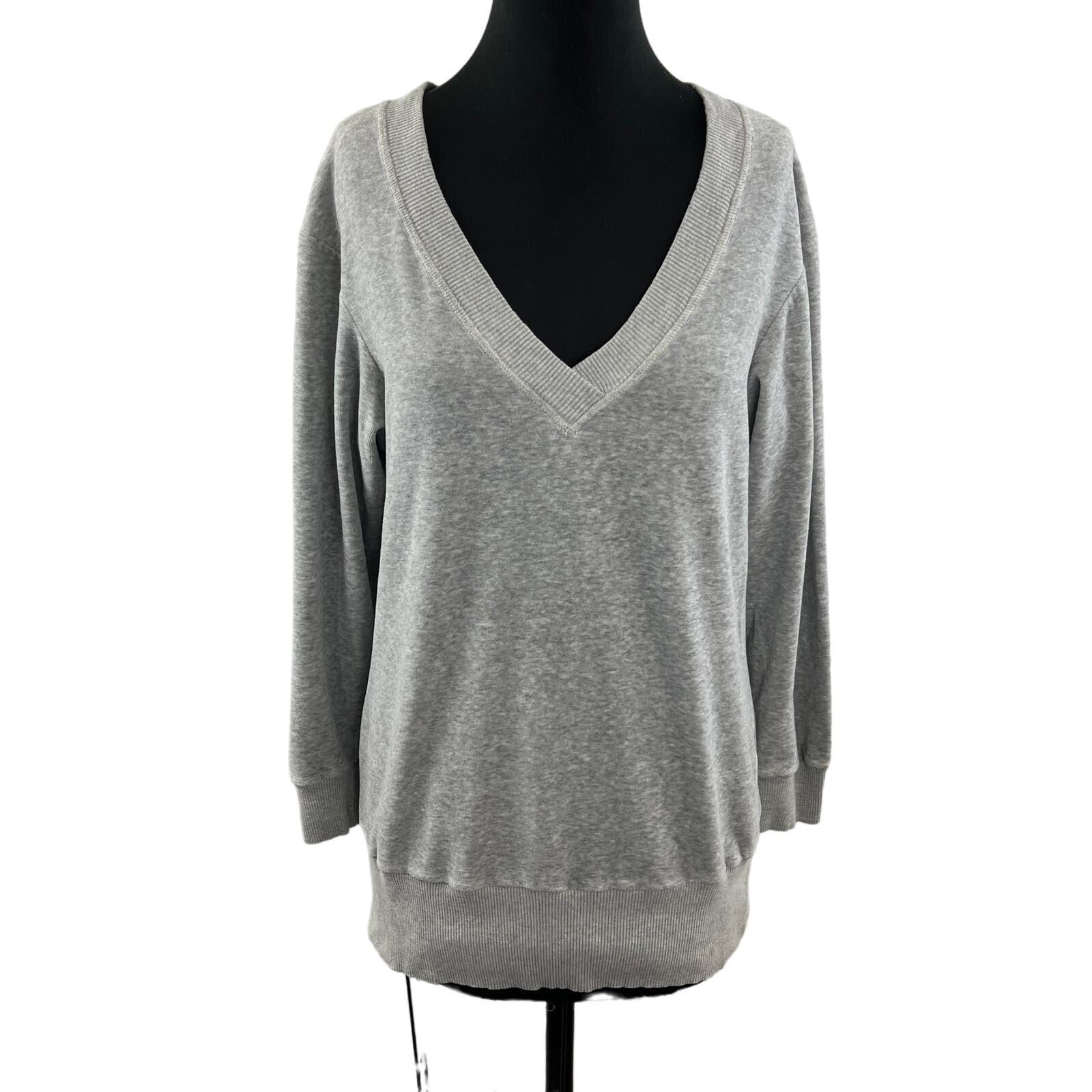 Y2k Vintage Juicy Couture Gray Sweater Heather Velour V-Neck Knit Fleece Large L
